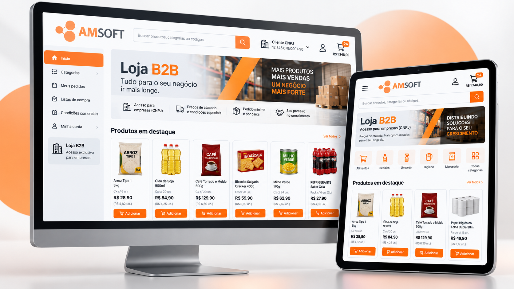 Portal B2B AMSOFT em computador e tablet